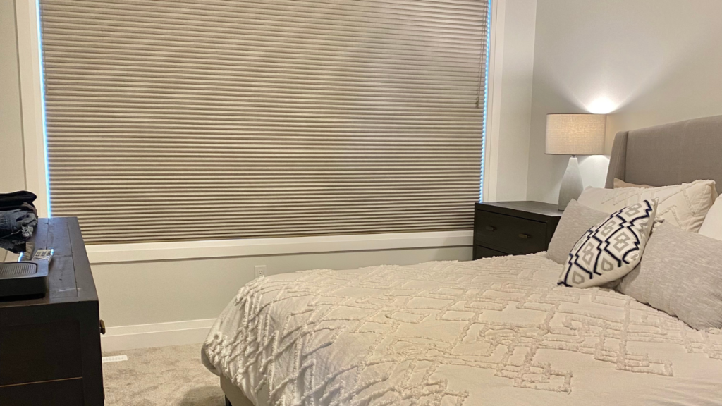 Light blocking shades in a bedroom
